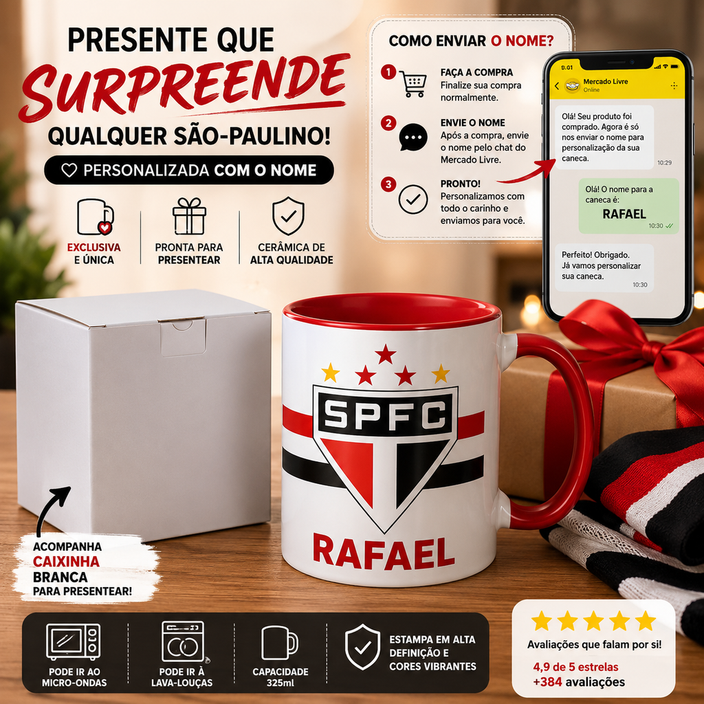 Caneca São Paulo Personalizada Com Nome - Para Presente