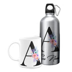 Kit Garrafa Squeeze Caneca Personalizada Nome Inicial Letra