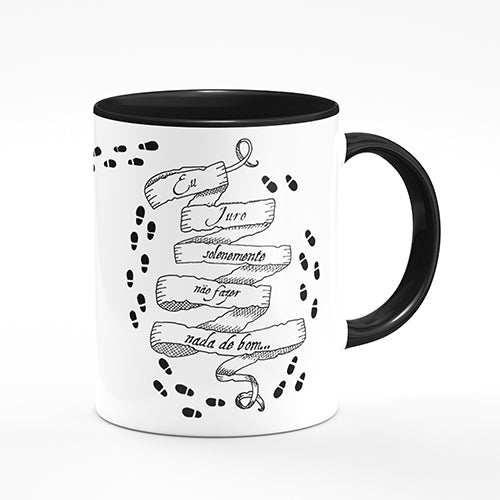 Caneca Harry Potter Juro Solenemente Mapa Maroto Alça Preta